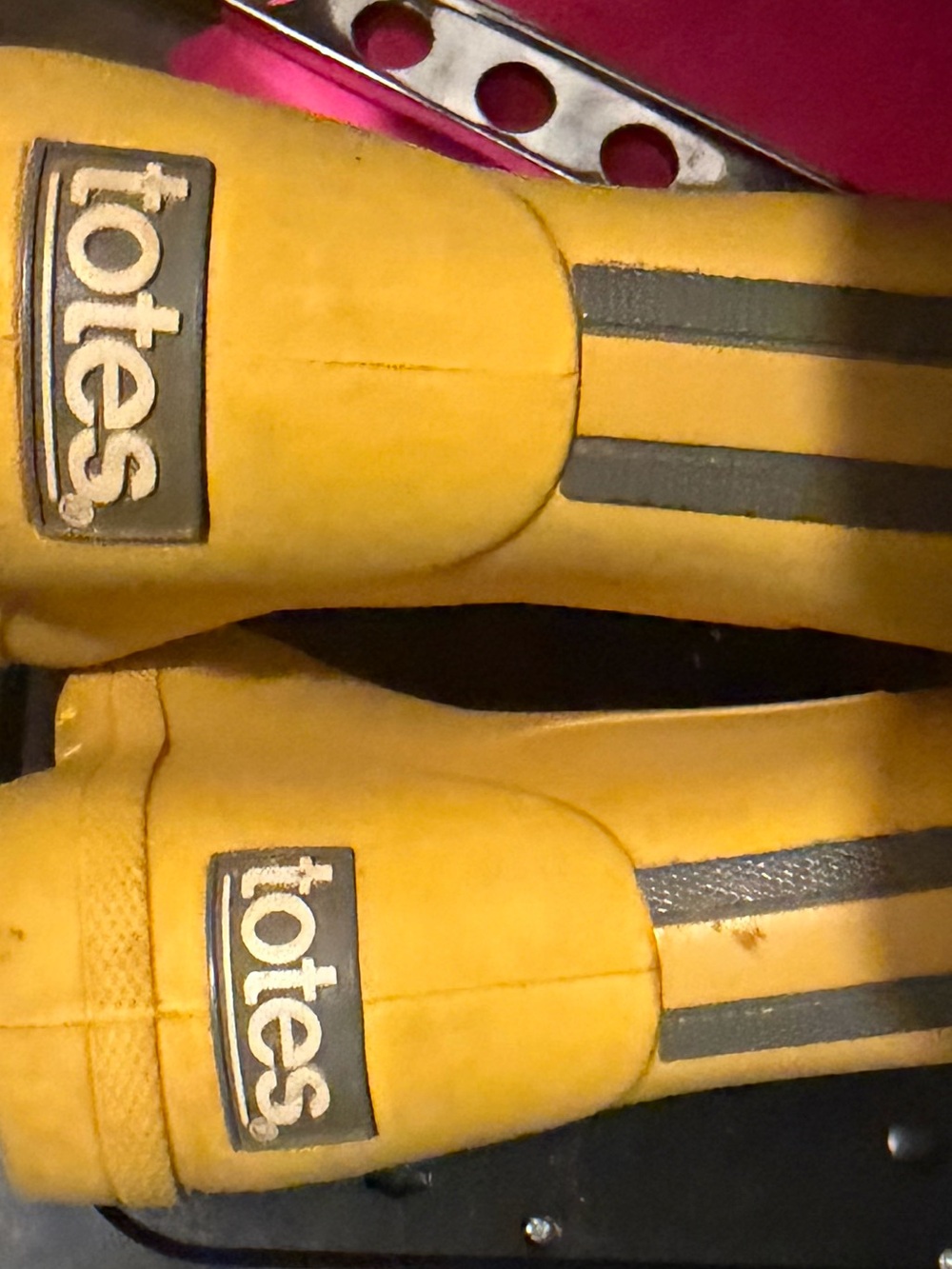 totes Kids Yellow Rain Boots with Gray Stripes